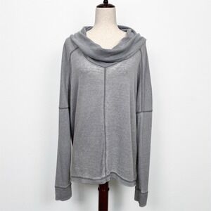 Lucky Brand Top Womens XL Gray Tunic Waffle Knit Burnout Cowl Stretchy Lounge‎
